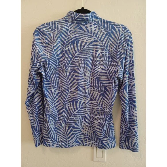 TAIL Golf Top Womens Sz M Blue Leafy Floral Long Sleeve 1/4 Zip Stretch Active - Picture 4 of 10